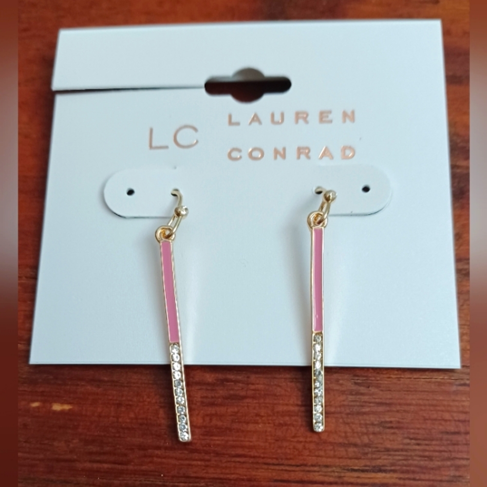 LC LAUREN CONRAD PINK BAR DANGLE EARRINGS